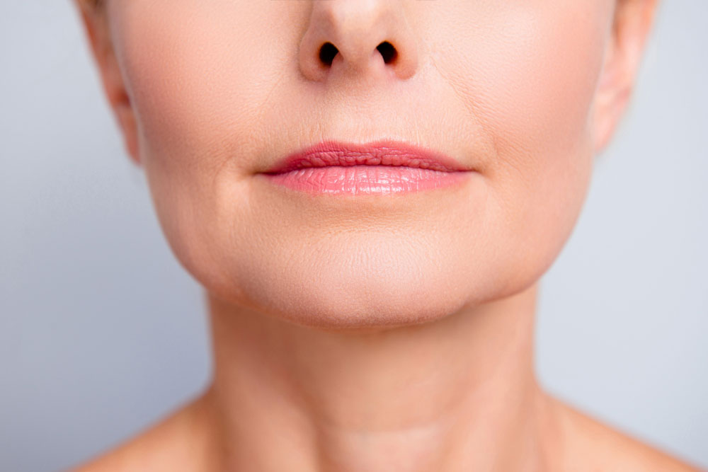 Close up of woman's chin