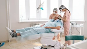 Man getting hair transplant surgery